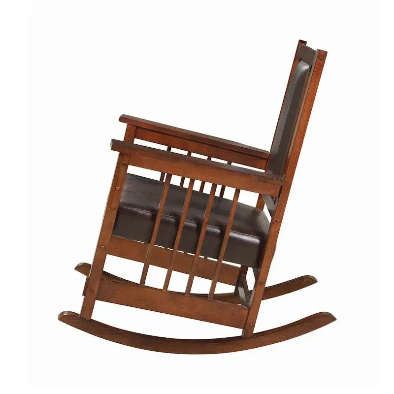 Mission-Style Leather Rocking Chair  Tobacco & Dark Brown Upholstered Seat and Backrest