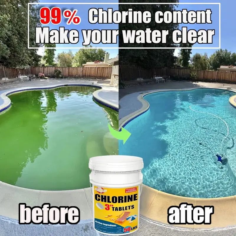 50 lb Bucket of 3-Inch Chlorine Tablets  Swimming Pool Sanitizing Chemicals for Routine Maintenance