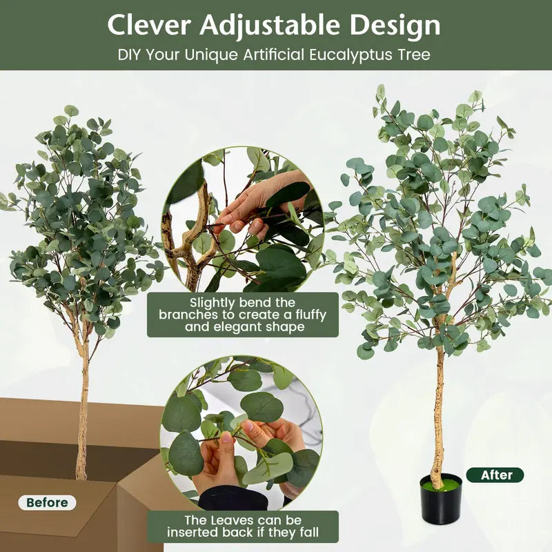 5.5-Foot Faux Eucalyptus Tree  Lifelike Silver Dollar Leaf Plant in Decorative Pot