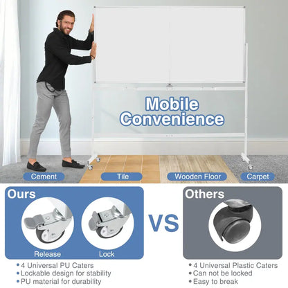 72″ x 36″ Rolling Dry-Erase Board — Double-Sided Magnetic Whiteboard on Sturdy Aluminum Stand