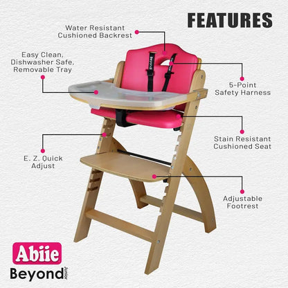 Brand Adjustable High Chair, Natural Wood & Dove Grey Cushion, Stain & Water Resistant, for Babies/Toddlers 6 Months+, Supports Up to 250 Lb