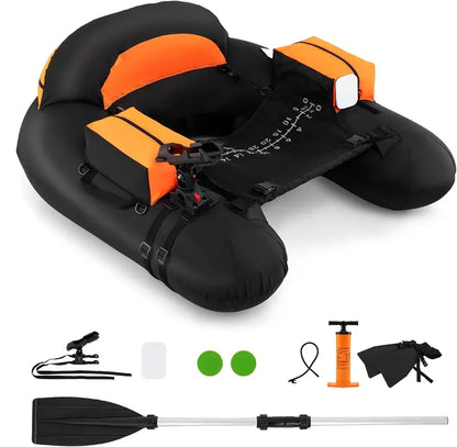 Reinforced Inflatable Float Tube for Anglers Featuring Rod Holder and Durable Construction