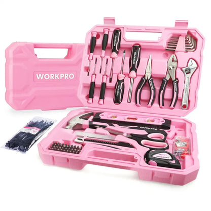 WORKPRO Complete Household Tool Set  258 or 284 Pieces, Pink Ribbon Design