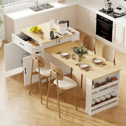 Expandable Wooden Kitchen Island  82.7″ 46 Person Unit with Drop-Leaf Table & Dual Storage Compartments