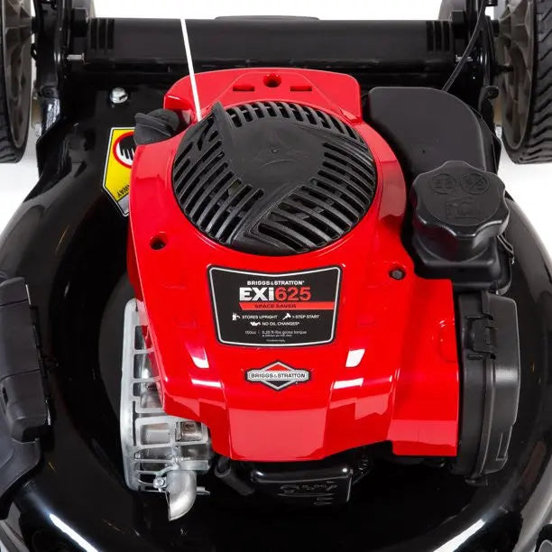 21-Inch 150cc Gas Push Lawn Mower Featuring Mow-N-Stow Storage Design