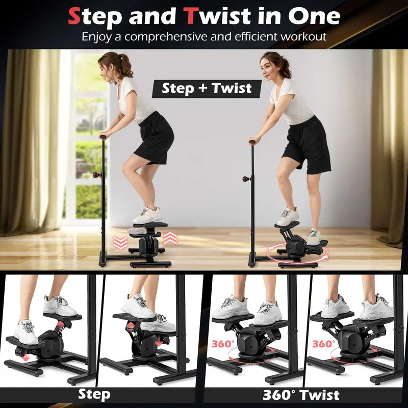 Dual-Function Twist Stepper  Waist Trimmer Platform with Handlebar & LCD Display