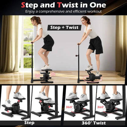 Dual-Function Twist Stepper  Waist Trimmer Platform with Handlebar & LCD Display