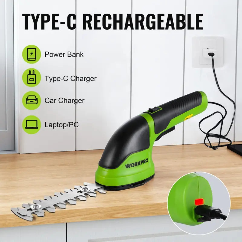 WORKPRO 3.6V Cordless 2-in-1 Hedge & Grass Trimmer  Lightweight Handheld Design