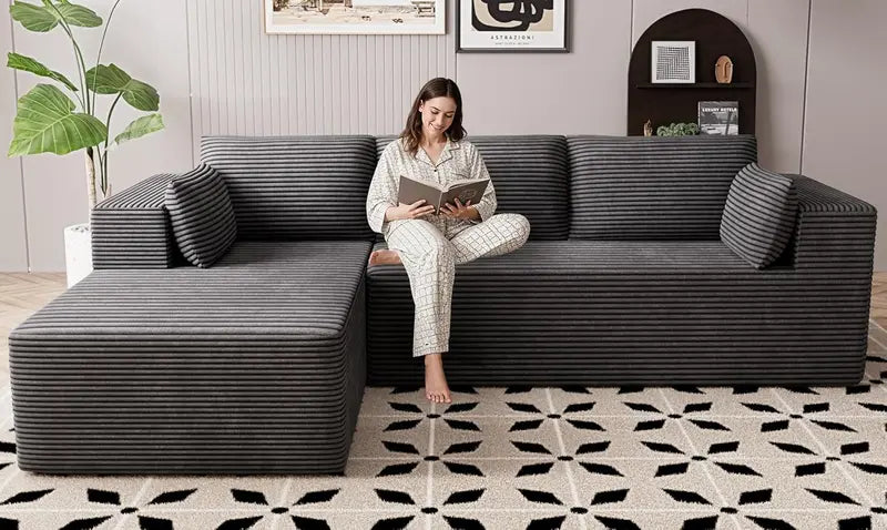 Cloud-Like Boneless Sectional Sofa  3-Seater L-Shaped Modular Couch with Right-Facing Chaise, Cat-Resistant & Deep Seat