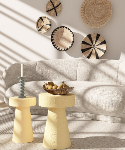 Table d appoint circulaire en magn sie cr me mouchet e bleu Marguerite
