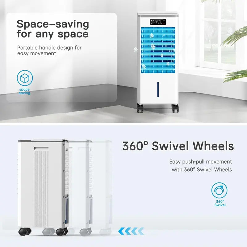Hose-Free Portable Evaporative Air Cooler  3-Speed, 3-Mode Swamp Cooler with 12-Hour Auto-Off, 20-Hour Runtime, 16-Foot Remote