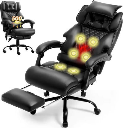 Heavy-Duty Leather Office Chair with Footrest  Supports Up to 500 lbs