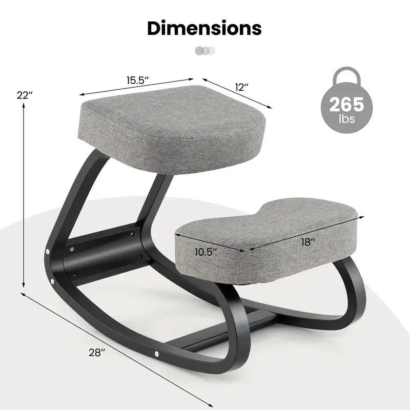 Ergonomic Kneeling Office Chair  Upright Posture Support with Cushioned Seat and Knee Pads (Gray/Black)