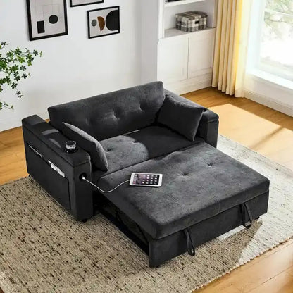 54-Inch Pull-Out Sleeper Sofa Bed  2-Seat Recliner with Storage, Lumbar Support & USB Port