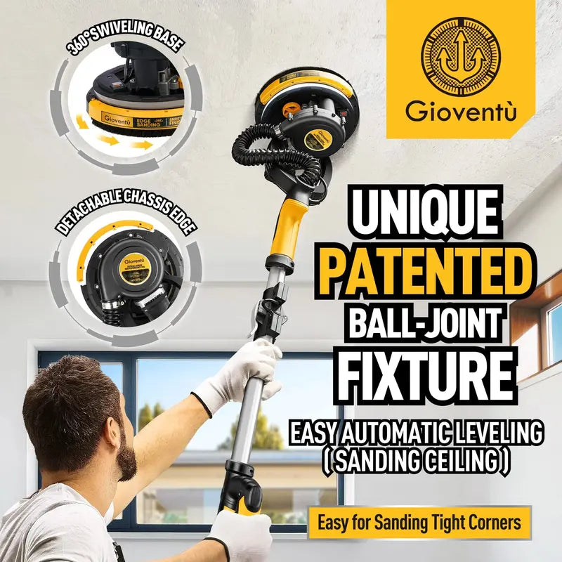 Giovent Electric Drywall Sander with Integrated Vacuum  Ideal for Popcorn Ceiling Removal