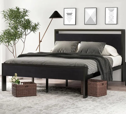SHA CERLIN Full-Size Metal Platform Bed Frame ¡ª 14-Inch Low Profile with Wood Headboard &amp; Footboard