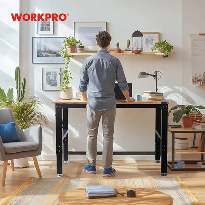 WORKPRO 48″ x 22″ Heavy-Duty Adjustable Workbench  1500-LB Load, Hardwood Surface