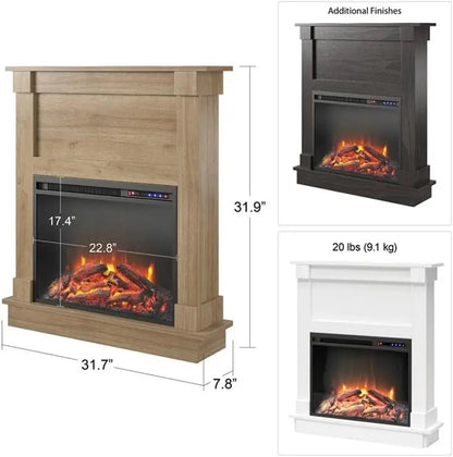 Ameriwood Home Ellsworth Electric Fireplace Console  White Mantel Unit with Built-In Heater and Ambient Glow