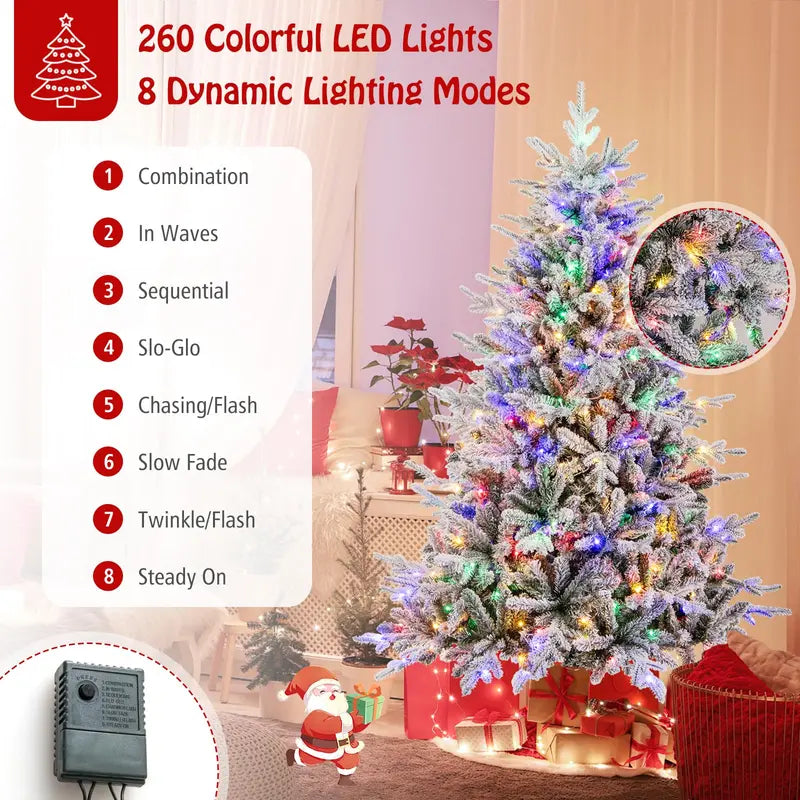 6-Foot Snow-Flocked Hinged Christmas Tree with 260 Color-Changing LEDs