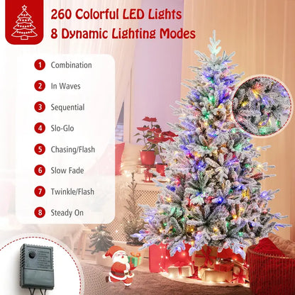 6-Foot Snow-Flocked Hinged Christmas Tree with 260 Color-Changing LEDs