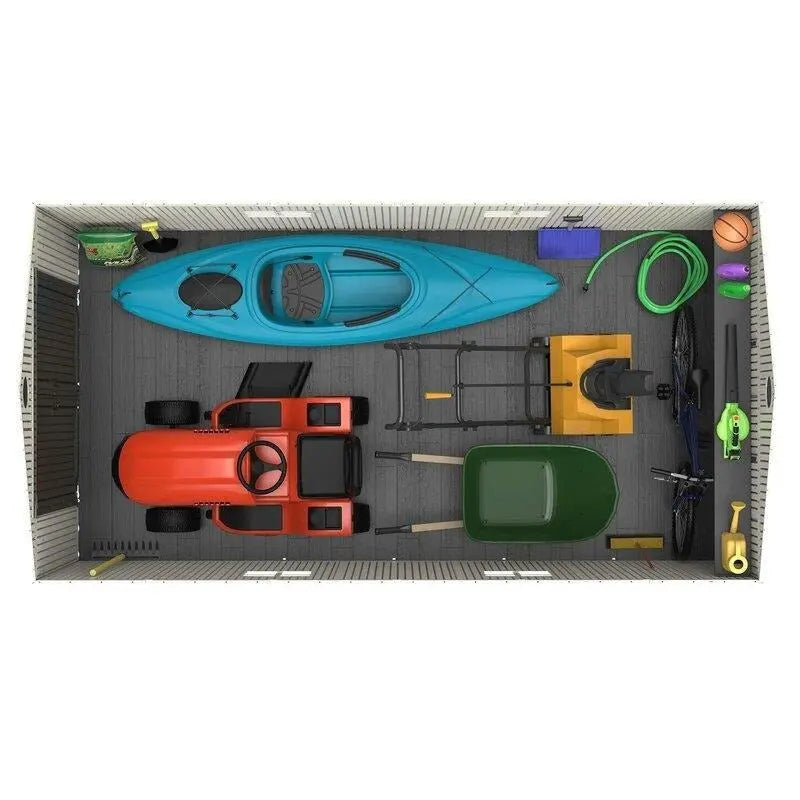 Plastic Tool Shed  15 ft W x 8 ft D, Side-Entry Design, UV-Resistant Polyethylene Construction
