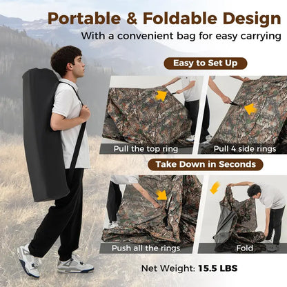 Camouflage Hunting Blind Tent  One-Way Visibility & 360° Panoramic Viewing