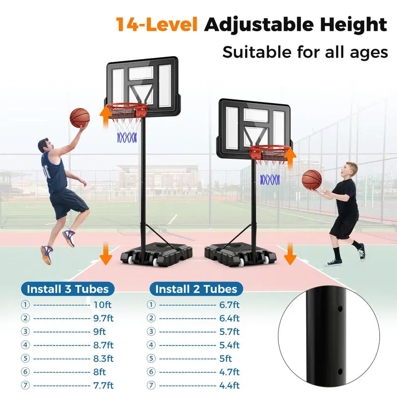 Portable Height-Adjustable Basketball Hoop  10-Foot Goal with 44-Inch Shatterproof Backboard