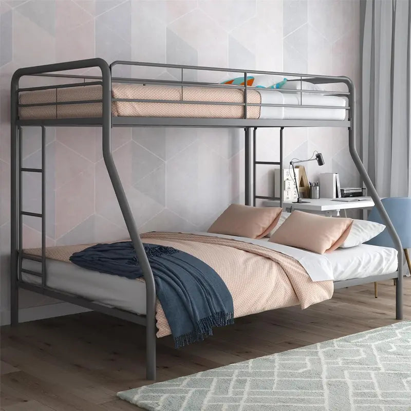DHP Dusty Twin-Over-Full Metal Bunk Bed  Space-Saving Off-White Design with Safety Rails