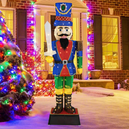 6-Foot Lighted Nutcracker Soldier — Life-Sized Holiday Decoration with Sword and 110 Warm White LEDs