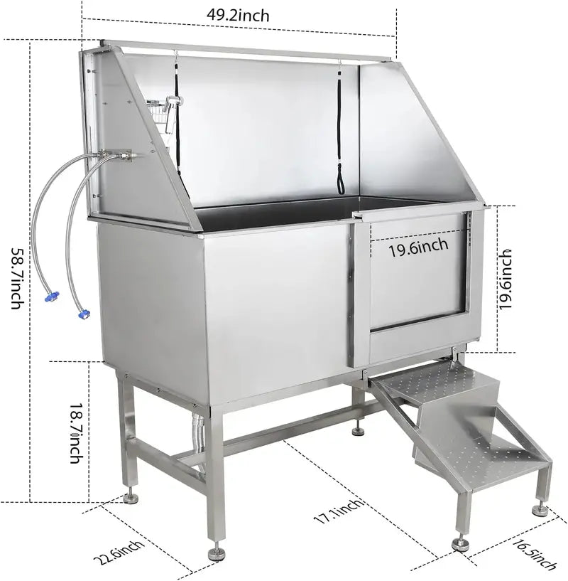 50-Inch Stainless Steel Pet Washing Station  Professional Dog Grooming Tub with Ramp, Faucet, Sprayer & Drain Kit (Right-Swing Door)