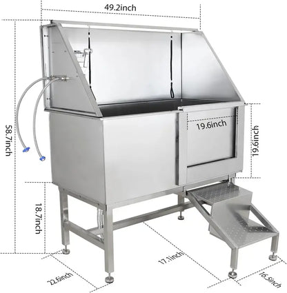 50-Inch Stainless Steel Pet Washing Station  Professional Dog Grooming Tub with Ramp, Faucet, Sprayer & Drain Kit (Right-Swing Door)