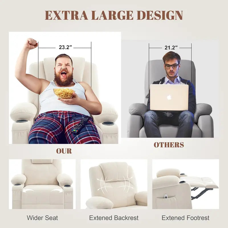 Large Swivel Rocking Recliner Sofa  Single-Seat Heated & Massaging Lounge Chair