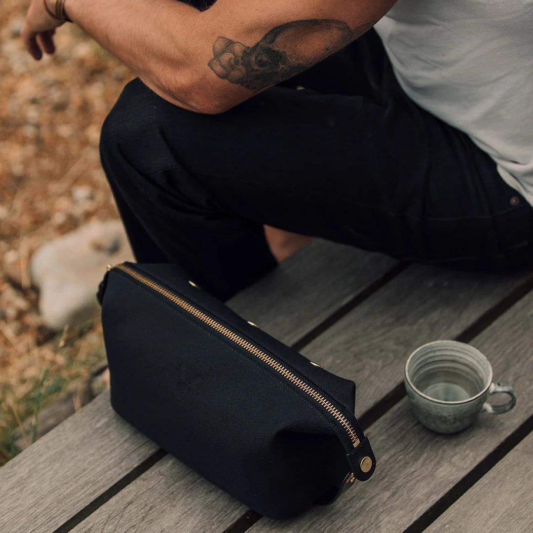 Canvas Wash Bag / Dopp Kit - Black