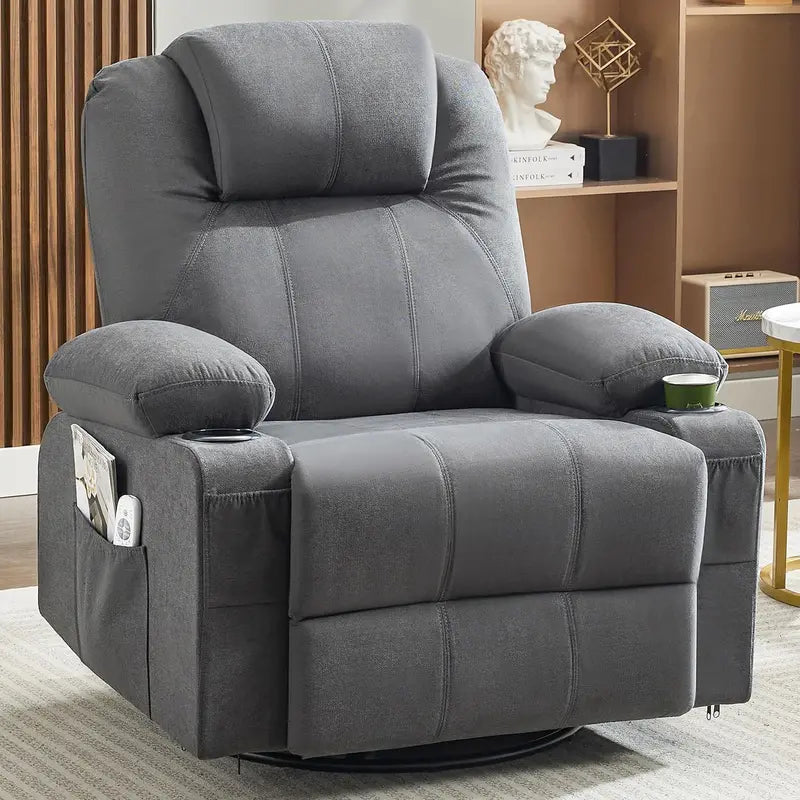 Large Swivel Rocking Recliner Sofa  Single-Seat Heated & Massaging Lounge Chair
