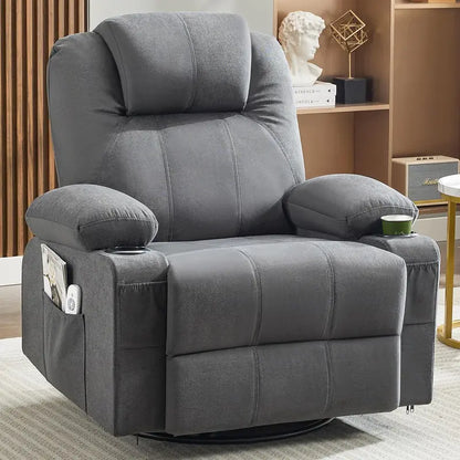 Large Swivel Rocking Recliner Sofa  Single-Seat Heated & Massaging Lounge Chair