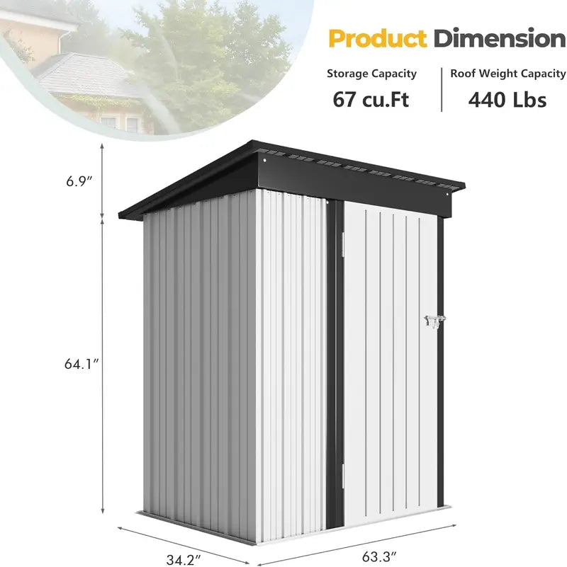 Devoko 5′ x 3′ Corrosion-Resistant Garden Shed  Lockable Steel Outdoor Storage House with Single Secure Door