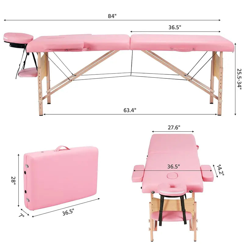 Yaheetech Portable Folding Massage Table  Adjustable 2-Fold Spa Bed with Carry Bag, Black