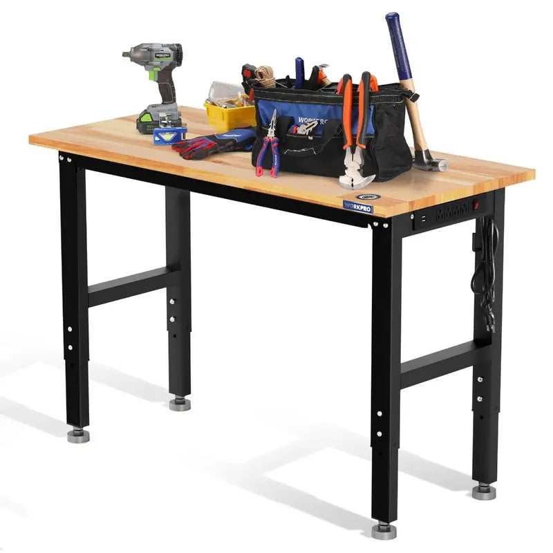 WORKPRO 48″ x 22″ Heavy-Duty Adjustable Workbench  1500-LB Load, Hardwood Surface