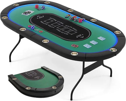 LED-Illuminated Foldable Poker Table for Texas Hold’em and Blackjack (84″ Wide)