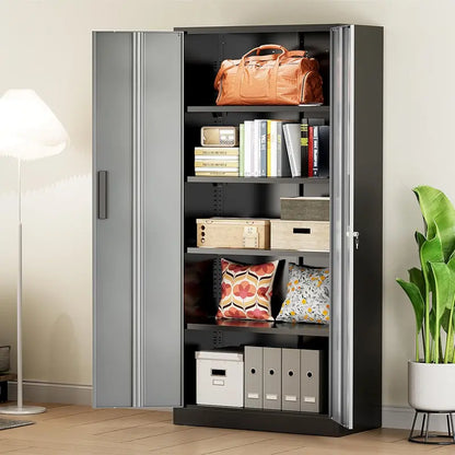 Greenvelly 72-Inch Locking Metal Storage Cabinet — 2-Door Garage or Office Organizer with Adjustable Shelves