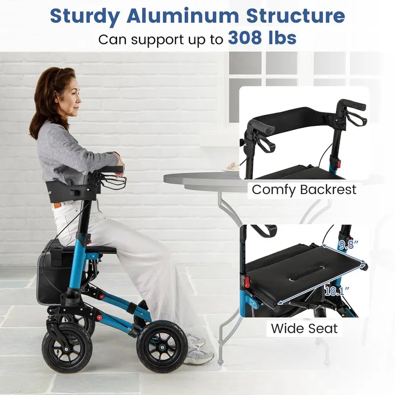 All-Terrain Rollator Walker for Seniors  Dual-Function Folding Design with 9-Inch Pneumatic Tires & Comfort Seat