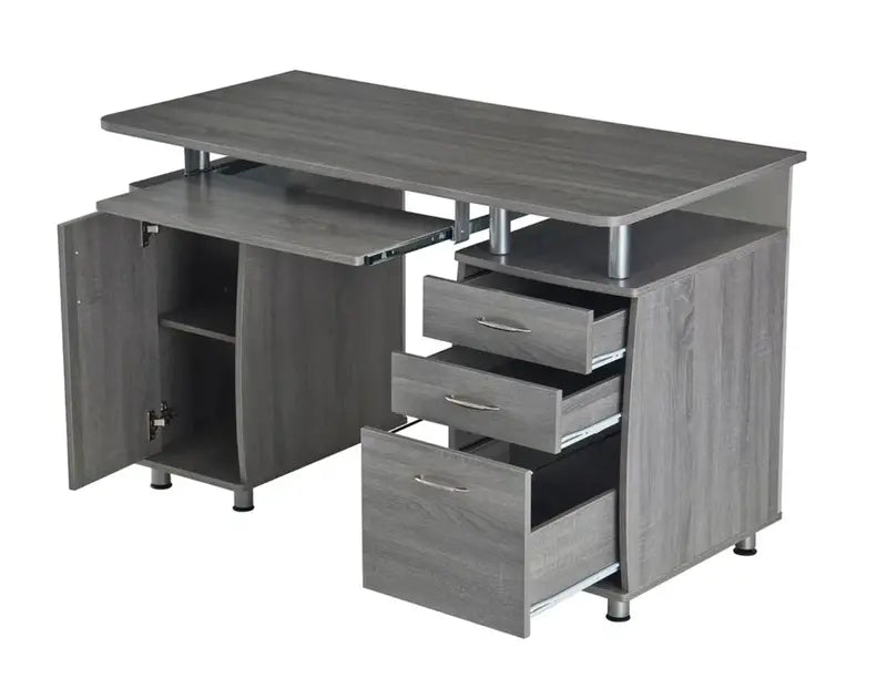 48″ Rectangular 3-Drawer Gray Computer Desk with Keyboard Tray