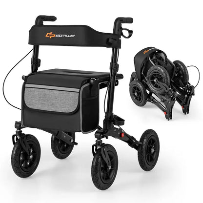 All-Terrain Rollator Walker for Seniors  Dual-Function Folding Design with 9-Inch Pneumatic Tires & Comfort Seat