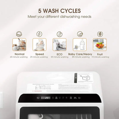 NOVETE Portable Countertop Dishwasher  5L Integrated Water Tank + Inlet Hose