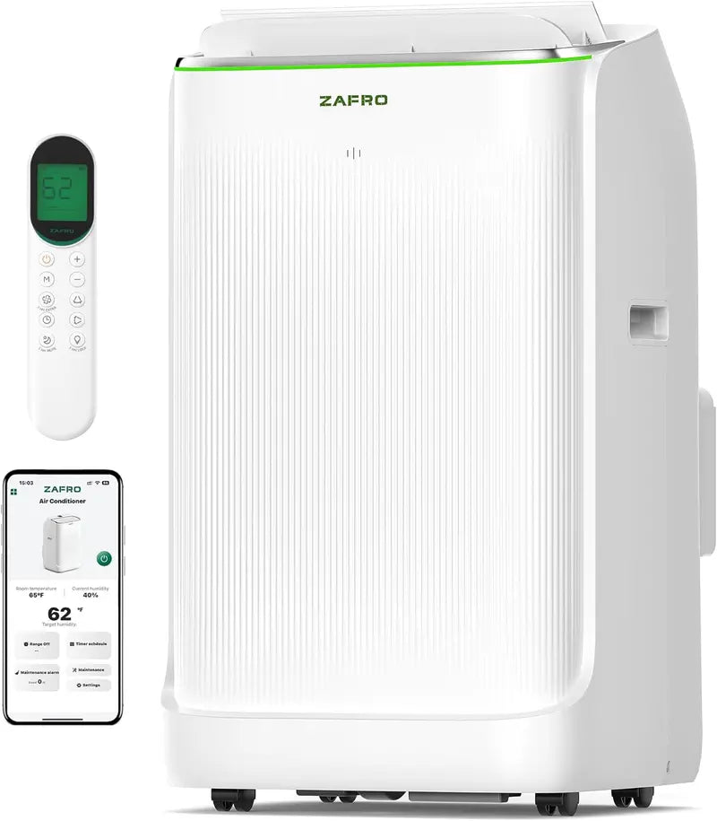 ZAFRO 16,000 BTU Smart Inverter Portable AC: Ultra-Quiet 42dB Operation, Drainage-Free Cooling, Dual-Hose Design & Full App/Remote Control