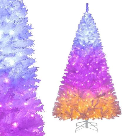 White Pre-Lit Christmas Tree  Dual-Mode Lighting: Warm White + RGB Color-Changing LEDs