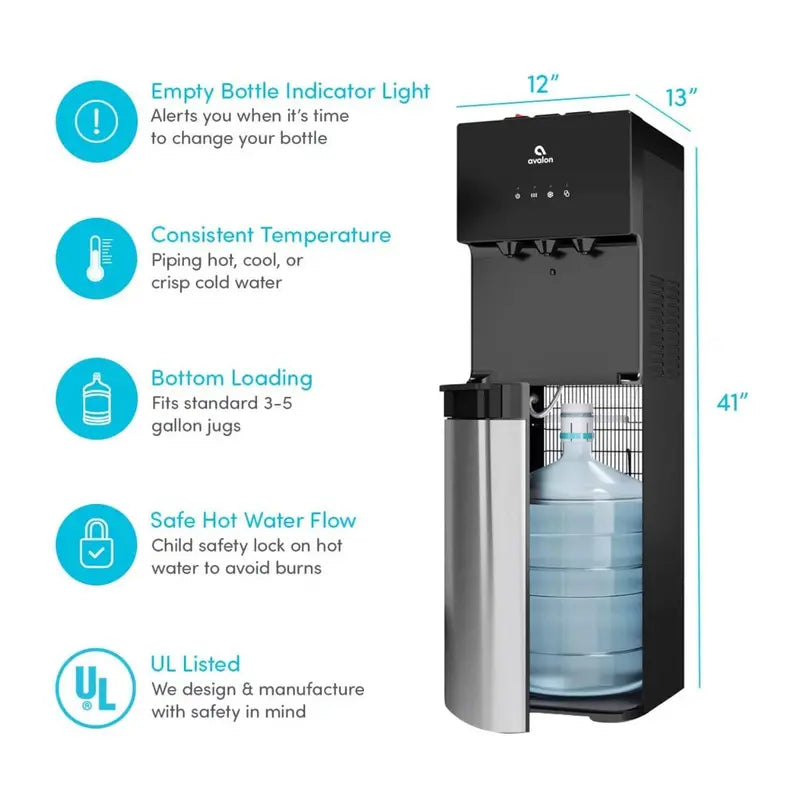 Avalon Bottom-Load Water Cooler — BioGuard Protection & Triple-Temperature Dispensing
