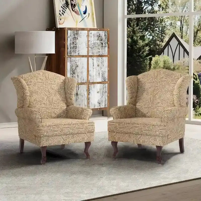 Classic Wingback Accent Chair Duo  Traditional Upholstered Armchairs for Living Spaces