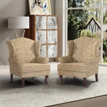 Classic Wingback Accent Chair Duo  Traditional Upholstered Armchairs for Living Spaces