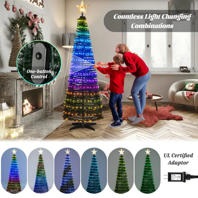 6-Foot Pop-Up Christmas Tree  Collapsible Pre-Lit Xmas Tree with 282 RGB LED Lights